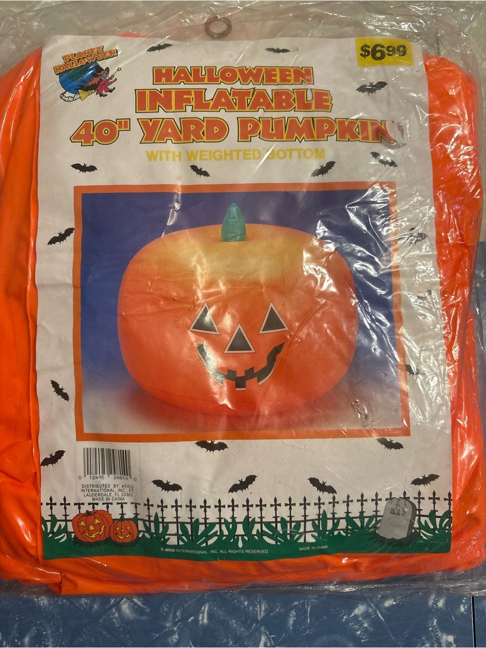 Vintage 1990’s Halloween Inflatable 40" Yard Pumpkin - NWT